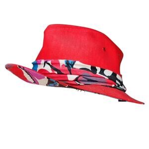 Vintage GTH Golf & Tennis Headwear Fedora Hat Red Abstract Print Trim